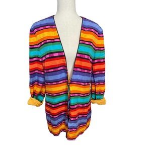 Silk‎ Jacket Long Rainbow Striped Vintage 80s 90s Wearable Art 8 Medium READ